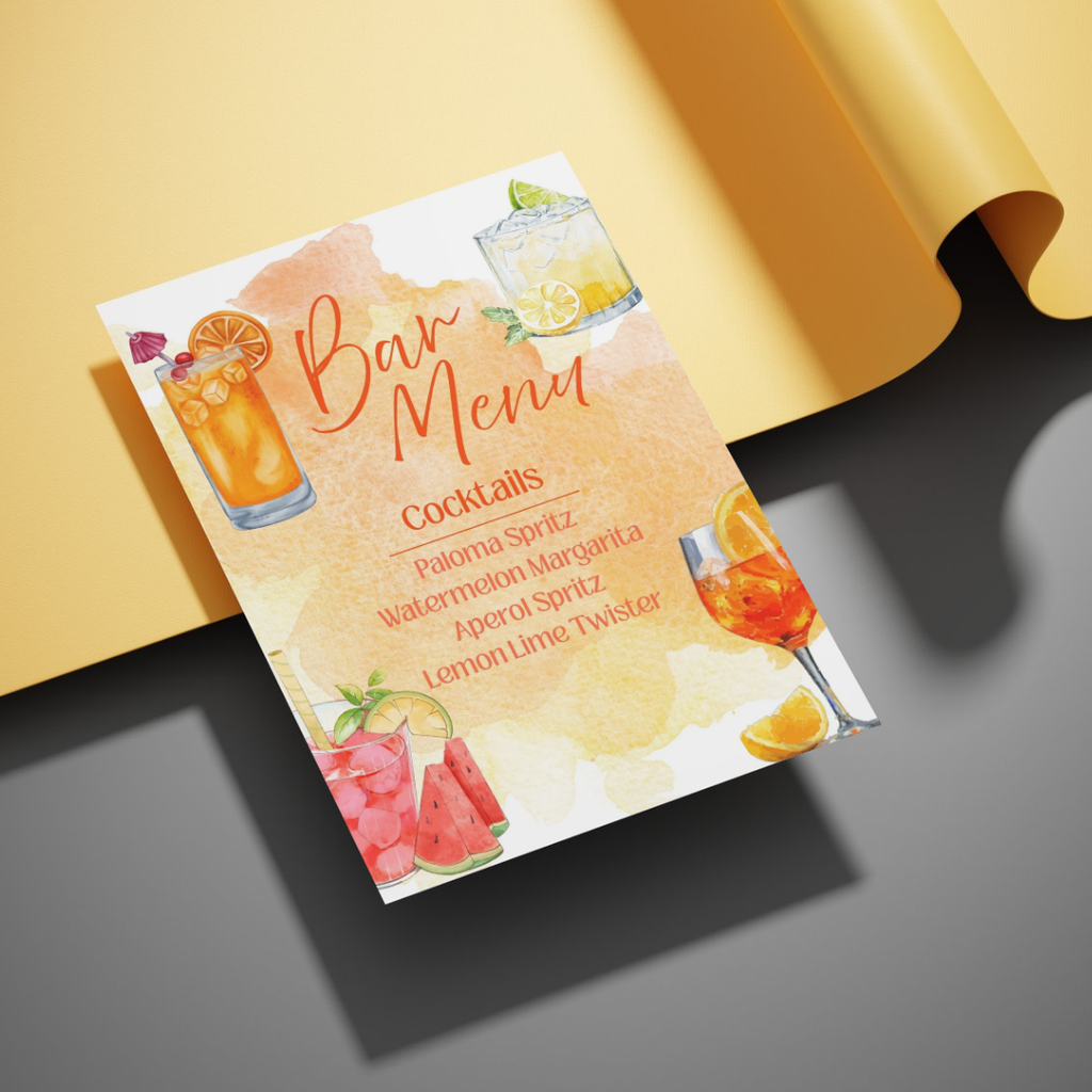 Summer Drinks Custom Printed Menus
