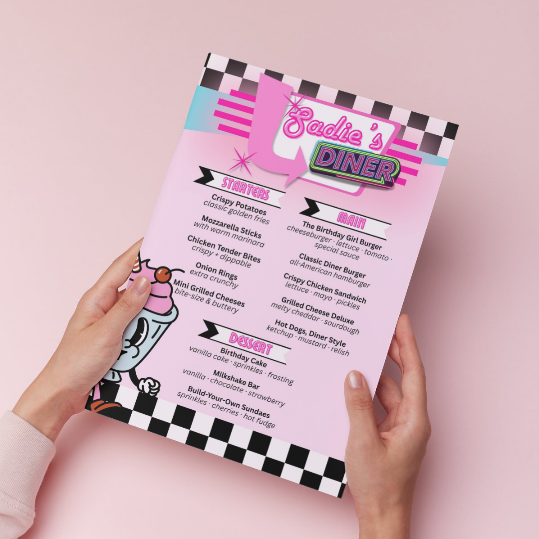 80's Themed Custom Printed Menu