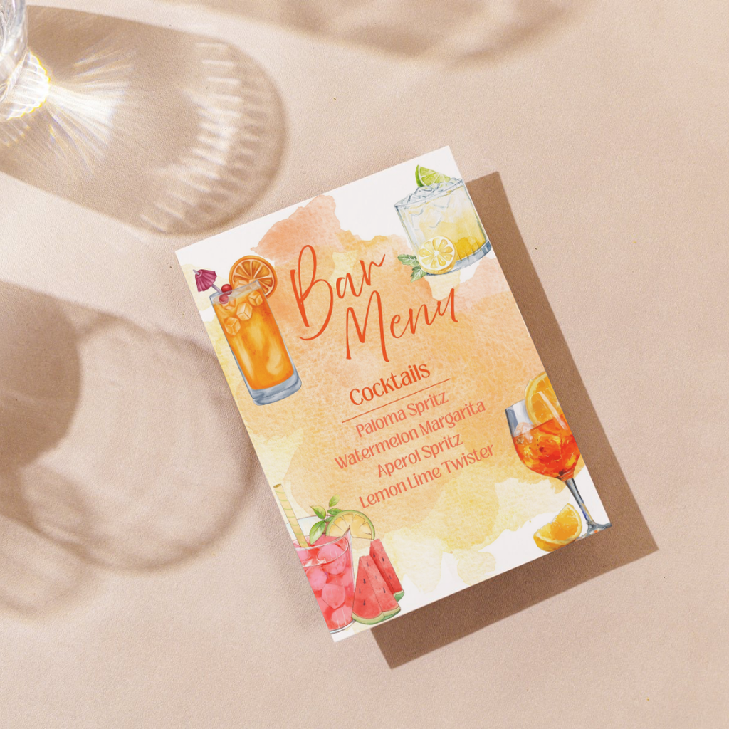 Summer Drinks Custom Printed Menus