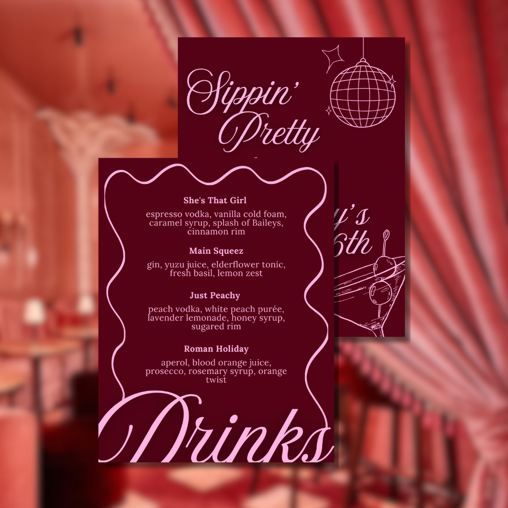 Sippin' Pretty Custom Printed Menus