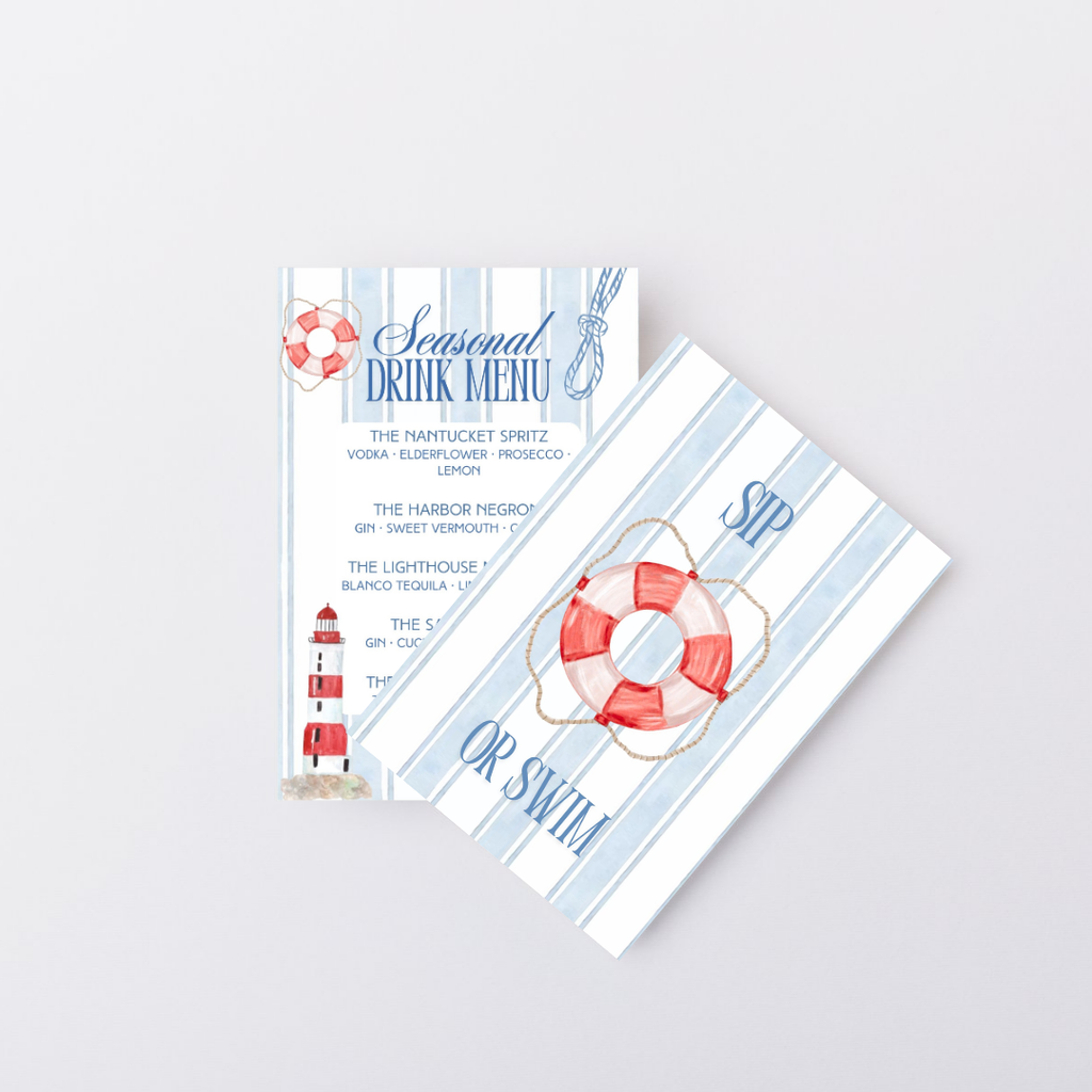 Seaside Nautical Custom Printed Drink Menu