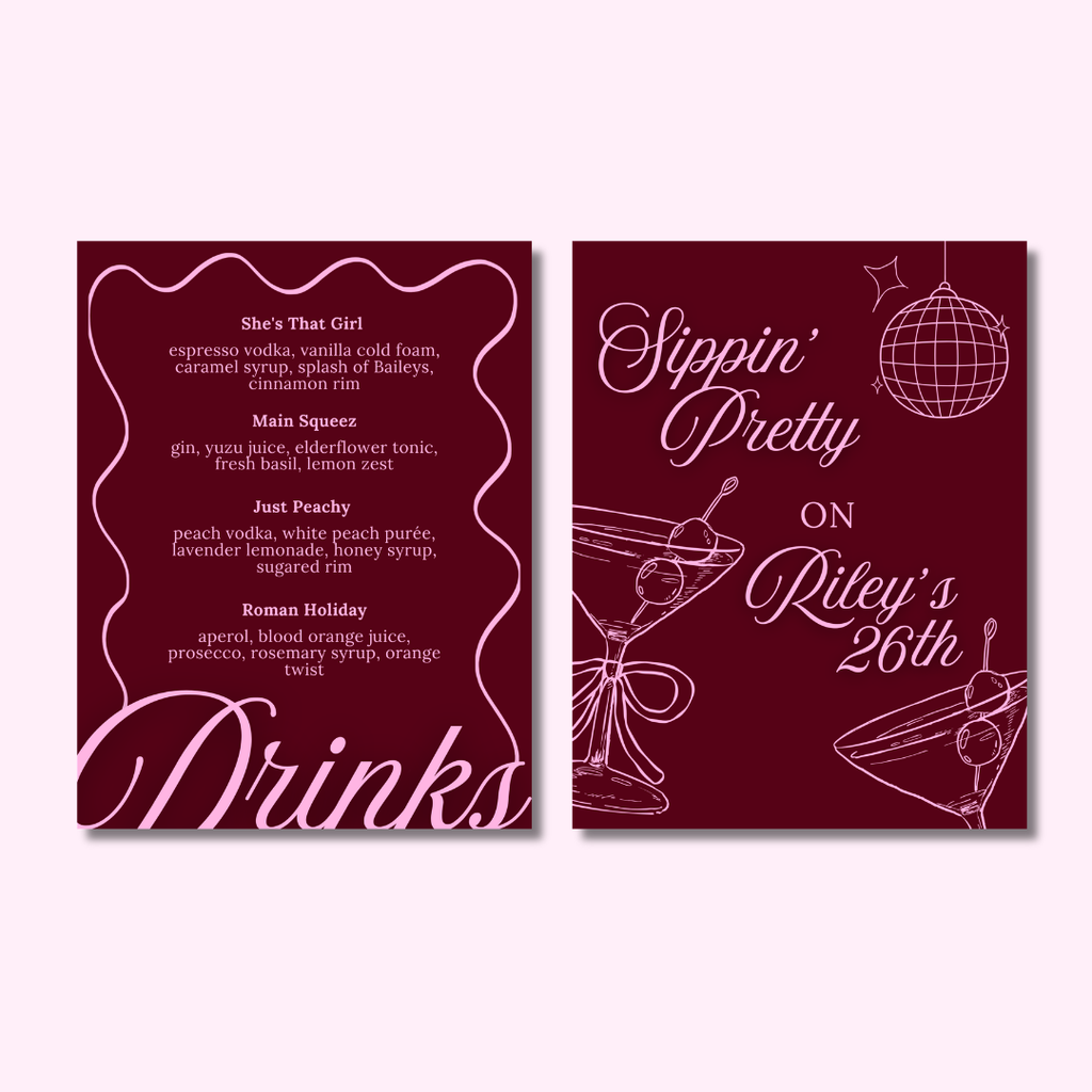 Sippin' Pretty Custom Printed Menus