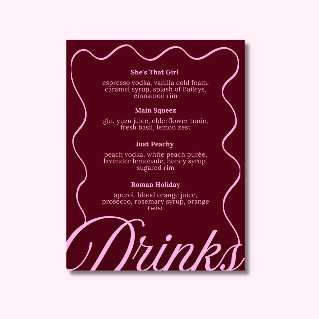Sippin' Pretty Custom Printed Menus