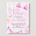 Invitation card with pink bikini and martini design on a white background