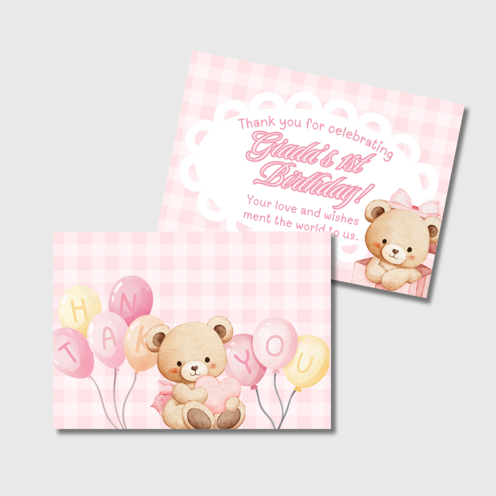 Pastel Teddy Custom Printed Thank You Cards