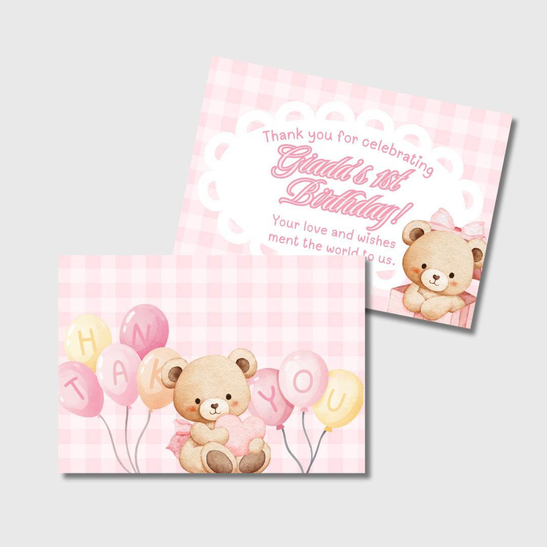 Pastel Teddy Custom Printed Thank You Cards