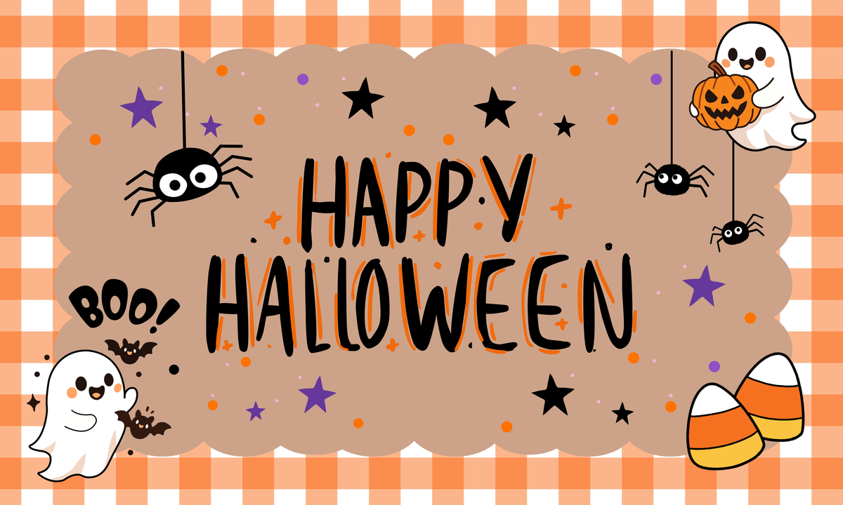 Happy Halloween Banner | Editable Canva Template | Cute Ghost & Gingham Party Sign
