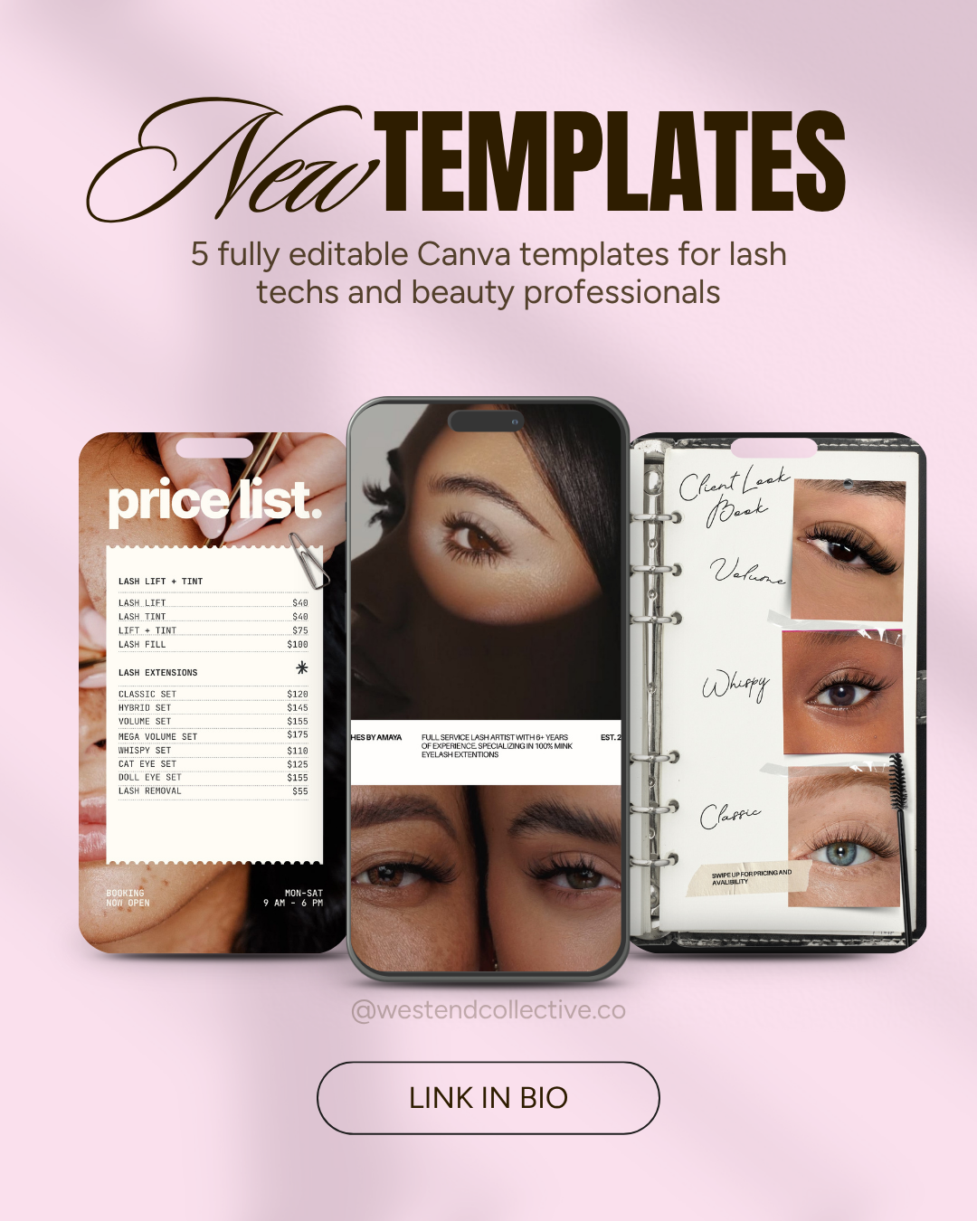 Lash Tech & Beauty Professional Canva Template Bundle | 5 Editable Instagram Templates