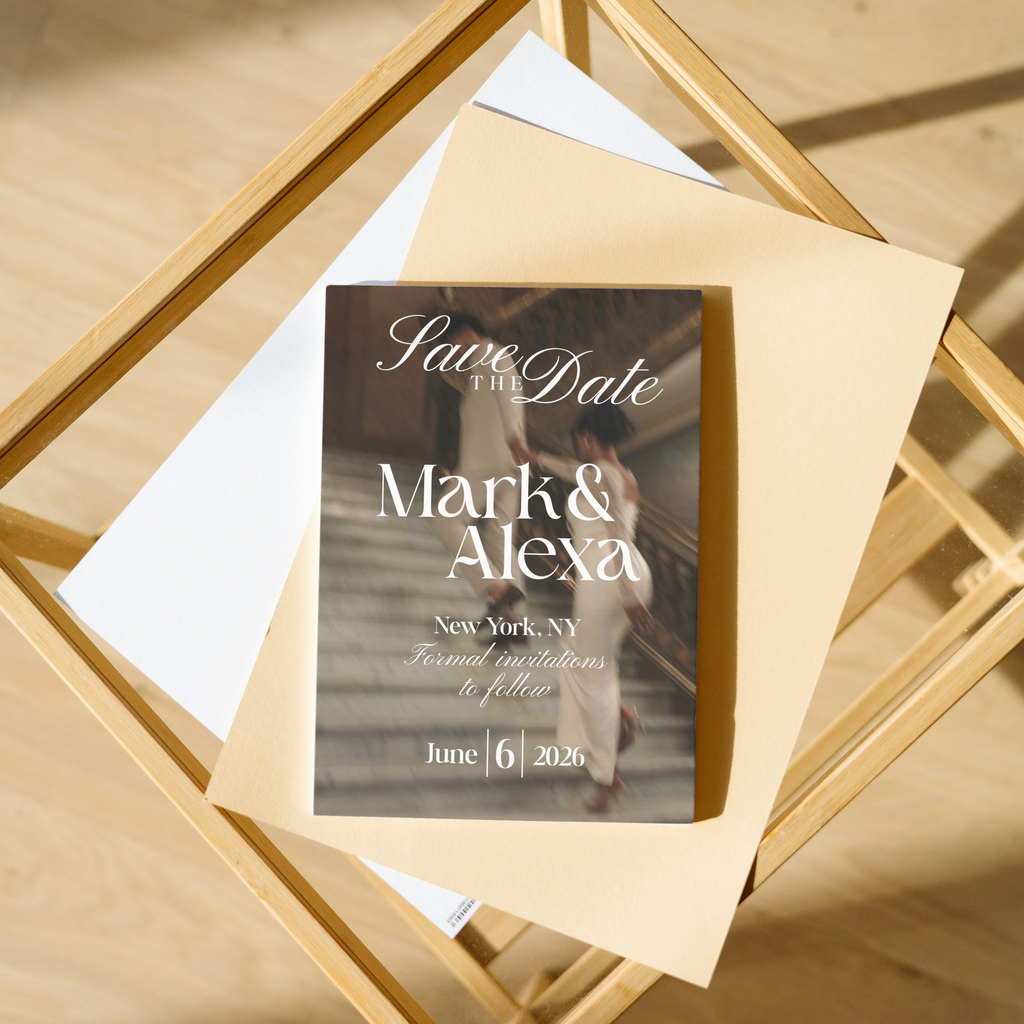 Custom Printed Minimalistic Neutral Save The Date Cards